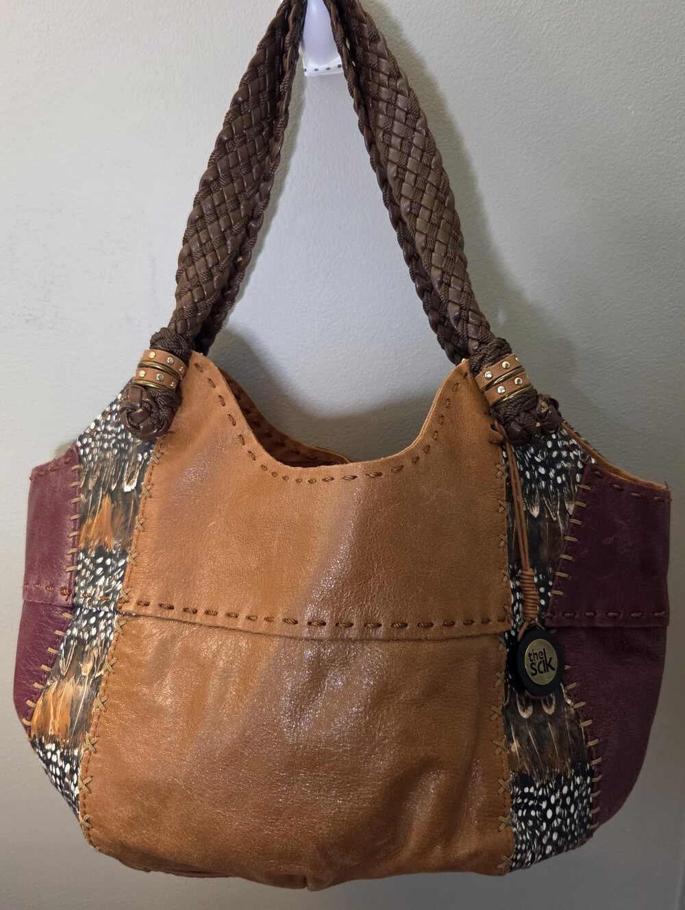the Sak Brown Leather Patchwork Shoulder Bag